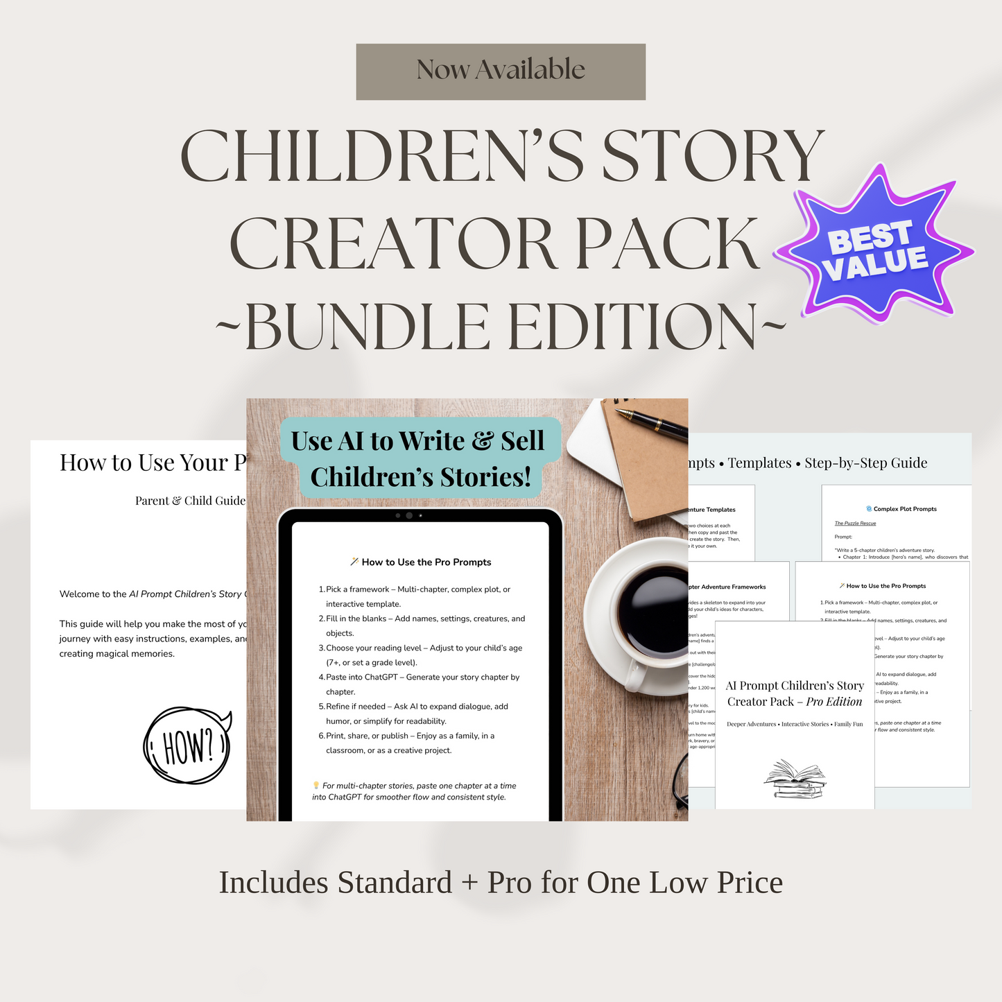 Children’s Story Creator Bundle | AI Prompts for Writing & Selling Kids Books | Standard + Pro Digital Download