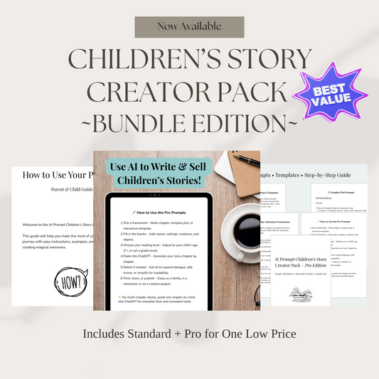 Children’s Story Creator Bundle | AI Prompts for Writing & Selling Kids Books | Standard + Pro Digital Download