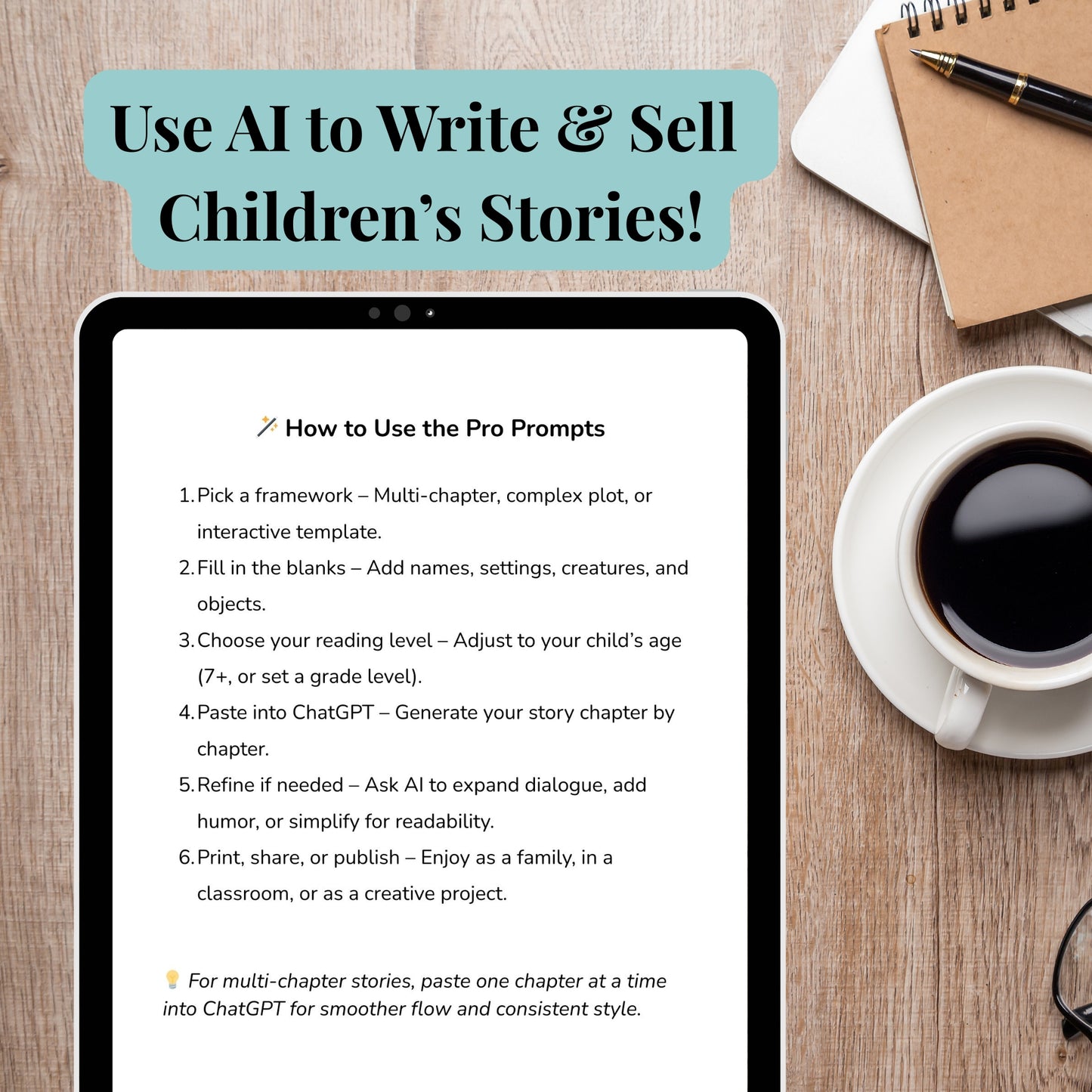 Children’s Story Creator Pro Pack | AI Prompts for Writing Kids Chapter Stories, Complex Plots & Interactive Adventures | Digital Download